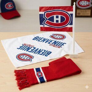 Canadiens de Montreal NHL Fan Bundle Knit Scarf Car Window Flag Rally Towel LOT